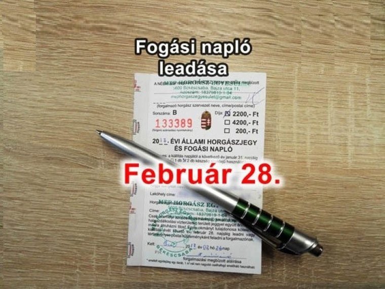 Február végén lejár az állami fogási napló leadási határideje